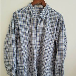 PETER MILLAR BUTTON SHIRT -XXL- WHT BLUE TAN CHECK